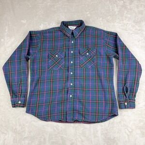 VTG Five Brother Flannel Shirt Mens Fit Large Heavy Plaid Button Up USA 80s-90s